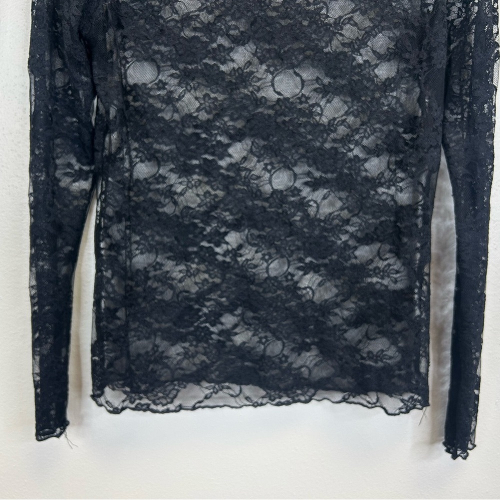 Emerson Lang Y2K Black Lace Sheer Top Womens XL Long Sleeve Goth Witchy Vampire - Picture 4 of 10